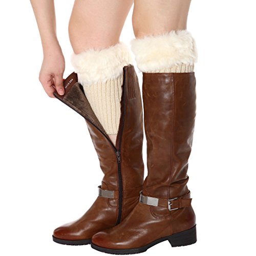 Image of Womens Fur Trim Boot Cuff Top Cover Leg Warmers