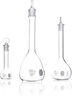 Kimax 28017-50 Borosilicate Glass 50mL, +/-0.05mL Tolerance, Round with Flat Bottom Class A Serialized and Certified Volumetric Flask, with Stopper (Pack of 1)