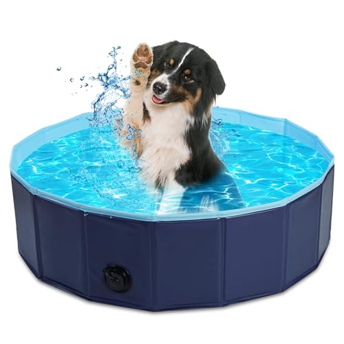 Hundepool für Kleine Hunde, 80x20cm Hundebadewanne, Faltbarer Planschbecken, Tragbar Hunde Pools, Abriebfest, rutschfest Swimmingpool für Hunde, PVC Schwimmbecken mit Ablassventil, Hundeplanschbecken