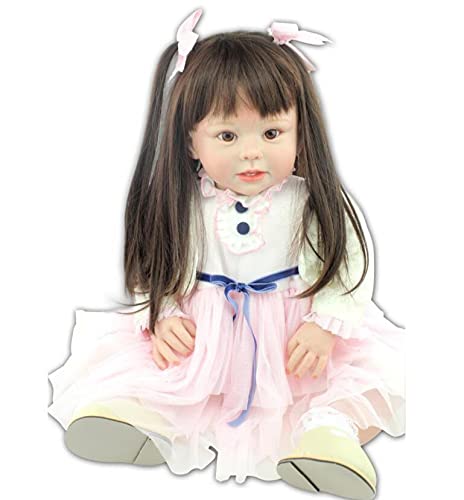 ZYYH 70cm Reborn Girl Reborn Babypuppe, Kleinkind Lange Haare Braune Augen/Blaue Augen Simulation Puppe, Weiches Silikon… – Bild 6