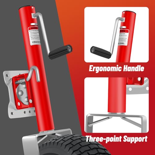 Image of Beach Boat Trailer Jack 2500 lbs Capacity with 13.3 inch Wheels-Heavy Duty for 10.2 inch Lift-RV Boat Trailer Bolt-On Swivel Tongue Jack(Red)