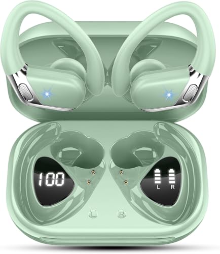 Écouteurs de sport Bluetooth 5.4 - Sans fil - Bluetooth - Avec 4 micros à réduction du bruit ENC - Écouteurs stéréo basses HiFi de 50 heures avec crochets auriculaires - Écouteurs étanches IPX7 pour