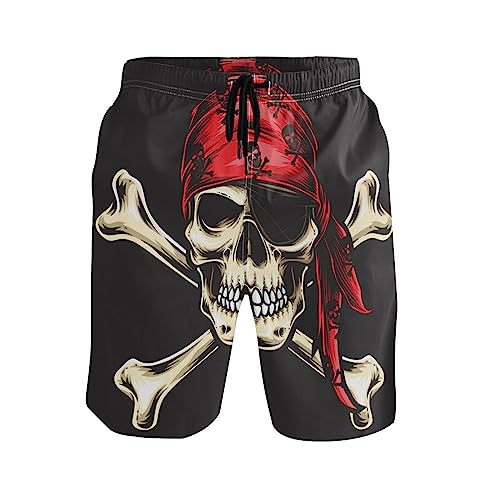 Eionryn Men's Swim Trunks Pirate Skull Crew Beach Shorts Quick Dry Swim Board Shorts with Pockets S
