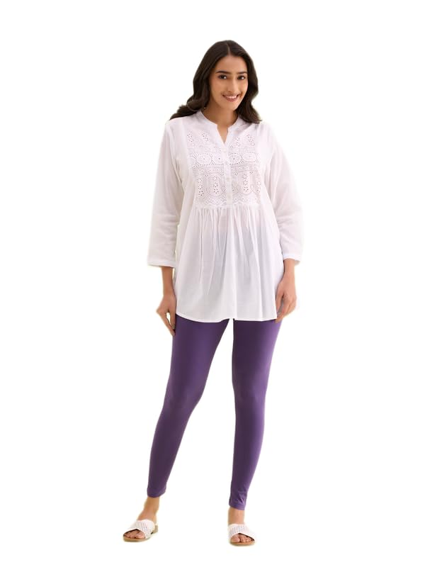 Image of GO COLORS Soft Cotton Stretch Ankle Length Leggings for Women | Breathable