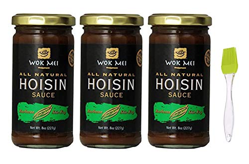 Wok Mei Gluten Free Hoisin Sauce 8oz (3 Pack) Bundled with Silicone Basting Brush in a Prime Time Direct Sealed Bag