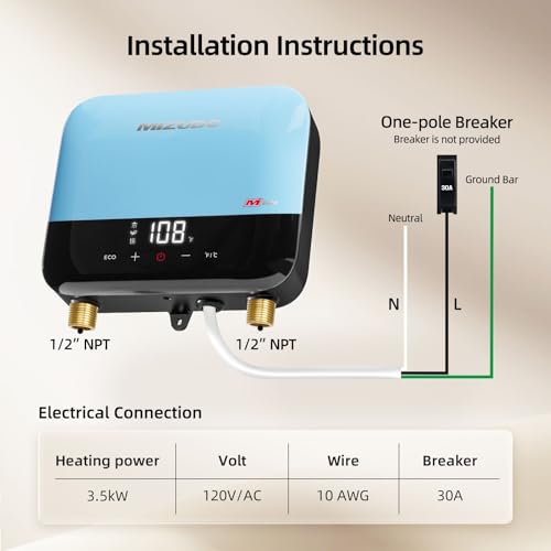 120V Electric Tankless Water Heater | MIZUDO 3.5kW Instant Hot Water for Sinks | Flash Blue