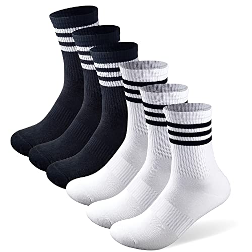 MR.KM 6 pairs High Ankle Cotton Crew Casual Stripes Socks,Black&White Striped,Rainbow Pride For Men&Women, Compression