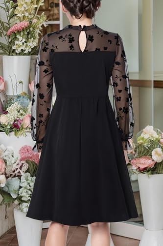 Girl's Dress Elegant Floral Lace Long Sleeve Wedding Party A Line Dress 10-14 Years2