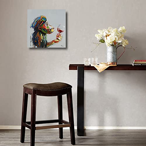 Yidepot Monkey Wall Art Canvas Thinking: Handpainted Monkey Painting On Canvas Drinking Wall Decor For Living Room Office Framed Ready To Hang (12"X12"X1 Panel) #TOP5