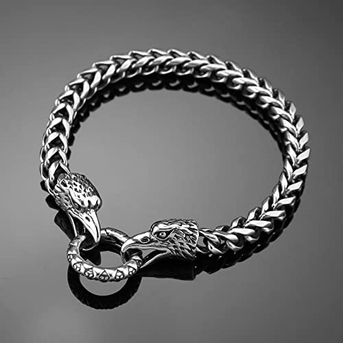 Hzman Retro Crow Head Bracelet For Men Boys Stainless Steel Gothic Punk Norse Viking Raven Cuban Chain Link Bracelet Biker Party Jewelry Gift #TOP1