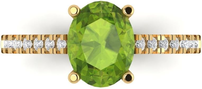 Clara Pucci 2.21 cttw Peridot 14K Yellow Gold Solitaire with Accents Ring for Women - Cocktail Statement Fashion Jewelry Gift (9X7mm, Oval Cut)