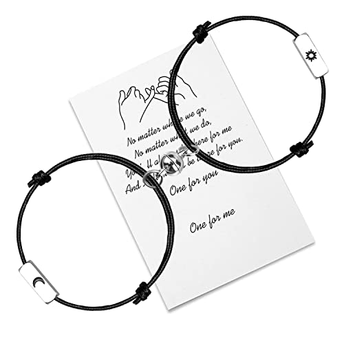 uwows Anpassen Attraktionsseil Geflochtene 2-teilige Armbänder mit Magnetglocken 4 Seiten Graviert Perfektes Schmuckgeschenk für Paare, Familien, Schwestern, Bestfriends (Black Sun and Moon) Cover