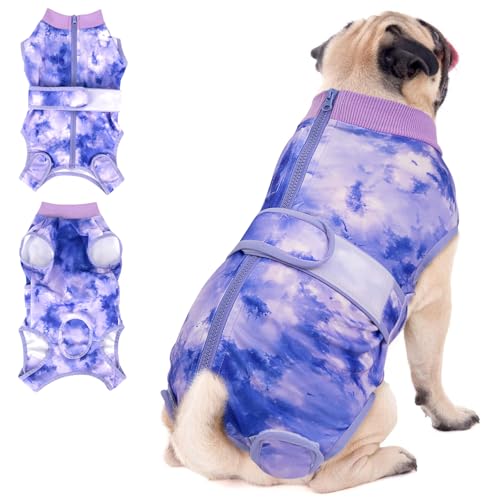 Image of SlowTon Dog Surgery Recovery Suit - Zipper On Dog Onesies After Surgery for Female Male Dogs, Abdominal Wounds Bandages Cone /E-Collar Alternative Dogs Surgical Suit Shirt (Purple,M)