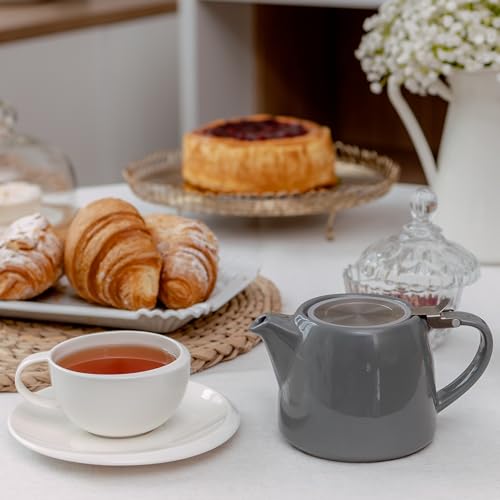 ORNA Ceramic Teapot with Tea Infuser – Small Tea Pot for Loose Leaf Tea – 550ml / 18.6 Oz Porcelain Non-Stove Teapot for 2 Cups with Tea Strainer (Grey) - Image 6