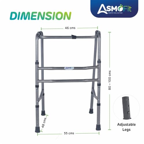 Image of Asmofit Height Adjustable Walker Heavyduty and Portable - Ideal for Old age people Senior Citizens Disabled Persons Post Surgery Injury Recovery Support Elderly Men & Women (Color :- Silver)
