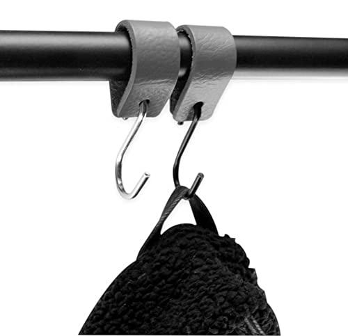 Brute Strength - Leather S Hooks for Hanging - Grey - 6 Pieces - Incl. Silver & Black Hooks for Hanging Coats Cups, Towels, Kitchen - Image 3