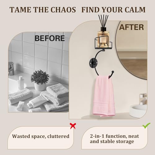 Hand Towel Holder for Bathroom with Vintage Wall Mounted Candle Holder, Rustproof Anti-Corrosion Alloy Unique Black Towel Hook, Sturdy Coat Hanger for Vintage Kitchen Bathroom Decor and Accessories