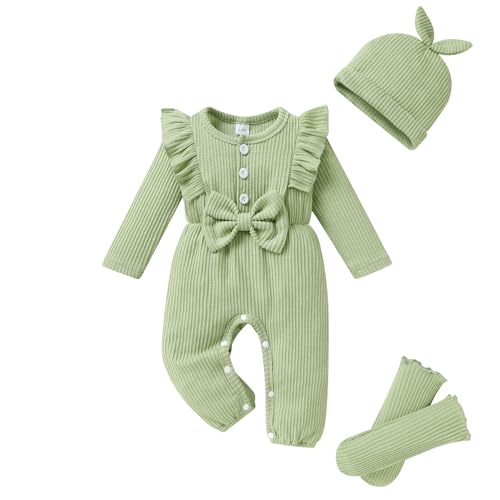 Image of YOUNGER TREE Baby Girl Clothes Newborn Infant Ruffle Romper Long Sleeve Sweater Jumpsuit Hat Socks Toddler Fall Winter Outfit