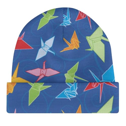 Origami Paper Crane Pattern Kids Beanie Hat for for Girls Boys Children Cap Winter Knitted Chemo Cancer Headwear Accessories Gifts Decoration Black4