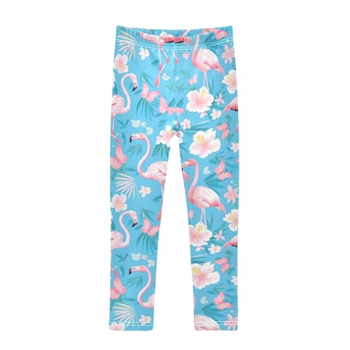 Wusikd Pink Flamingos Girls' Leggings Toddler Doodles Butterflies Flowers Kids Yoga Pants Dance Active Tights 4T