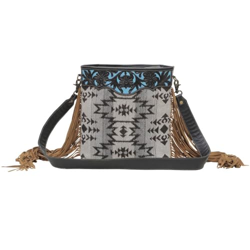 Western Leather Shoulder Bag for Women - Hand Tooled Upcycled Crossbody Bag With Tassel
