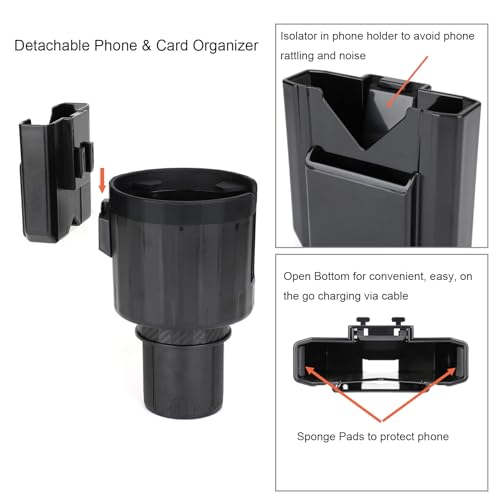 Toprema Car Cup Holder Expander Adapter Adjustable Offset Base with Phone Mount Card Organizer Multifunctional Cup Holder Extender Fit Large Bottles Mugs - Image 5