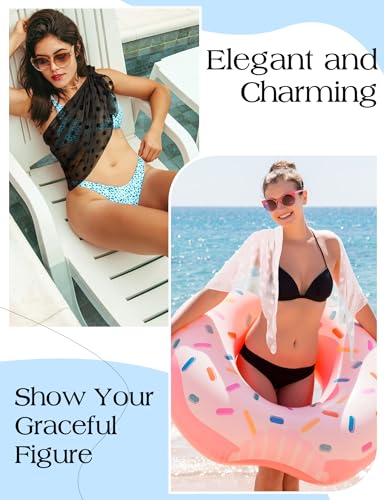 Kiiwah 2 sztuki damskich opasek plażowych Sarong, zakrycie szyfonu, krótki kostium kąpielowy, narzutka na bikini, seksowna spódnica plażowa Sarong Pareo, Pompony czarne, pompony białe, Rozmiar
