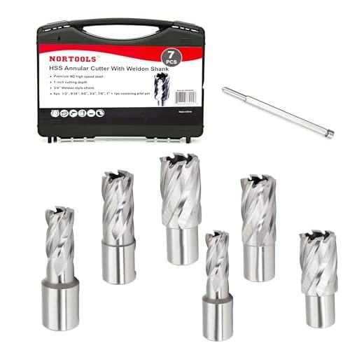 NORTOOLS 1-Inch HSS Annular Cutters with Weldon Shank 6 pcs Annular Cutter Set with Pilot Pin Work for Magnetic Drills Machine