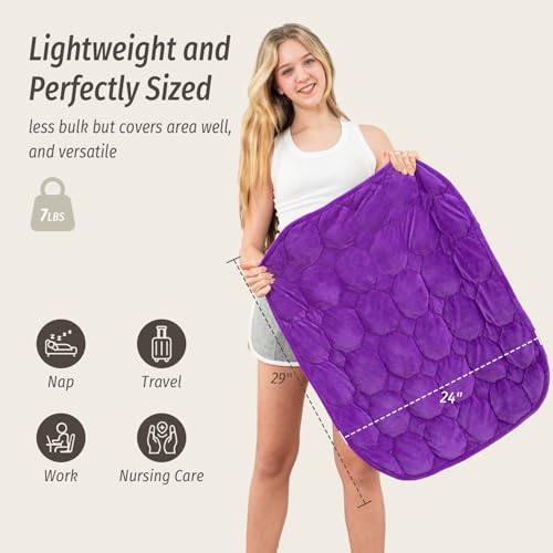 Image of Wemore Weighted Lap Blanket 7lbs, 24x29 Small Travel Blankets for Adults | Weighted Lap Pad for Relaxation, Stress Relief & Better Sleep; Soft Blanket Throw; Machine Washable; Glass Beads; Dual Purple