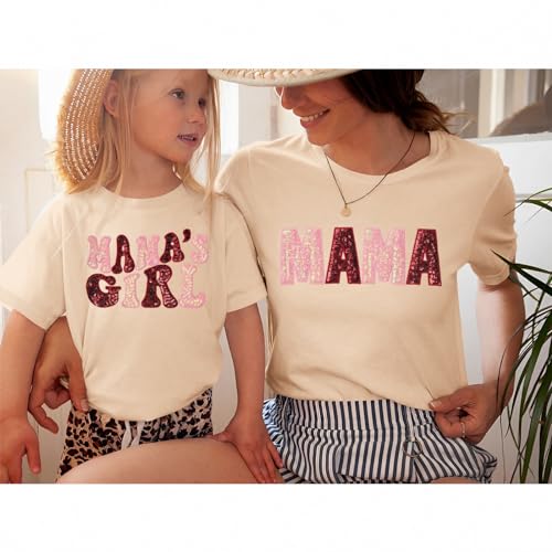 MODNTOGA Mommy and Me Matching Tee Tops Mama's Girl Summer T-Shirt Mother and Daughter Gift Crewneck Family Shirts2