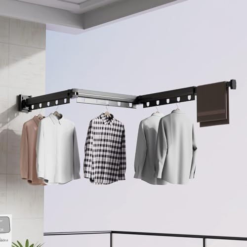 Foldable Wall Hung Clothes Drying Rack, Retractable Laundry Drying Rack Clothes Airer Indoor Folding, Space Saving Clothes Drying Rack Wall Mounted for Balcony, Laundry,