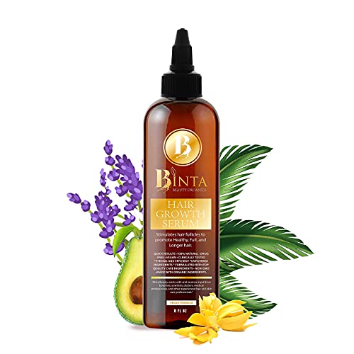 Binta Beauty Organics All Natural All Organic 100% Hair Growth Serum(8oz), Recommended For Thinning Hair, Weak Hair Or Hair Loss.