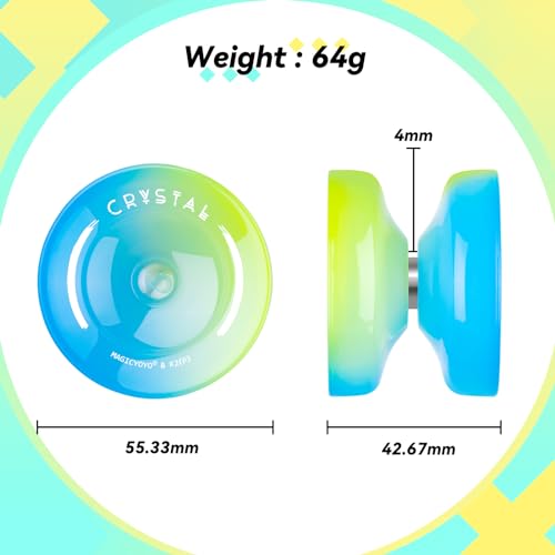 yoyo k2 crystal - professional responsive yoyo for kids 8-12 dual purpose yo-yo for advanced  extra unresponsive yo yo bearing  12 yoyo stringsstorage bag  removal tool  skyblue yellow