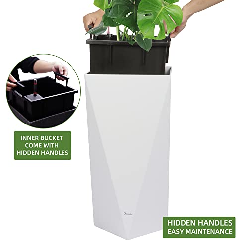 Dexceder 24 Inches Tall Self Watering Planter Diamond High Gloss Indoor Outdoor, Thickened Rhombus Large Floor Standing Flower Plant Pot With Water Level Indicator (White) #TOP3