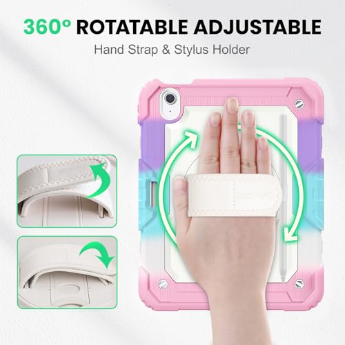 Image of SEYMAC Kids Case for iPad Air 11 Inch M4 / M3 / M2 (2026 /2025 / 2024), Heavy Duty Shockproof Protective Case with Screen Protector, Rotating Stand and Hand /Shoulder Strap, Colorful Pink