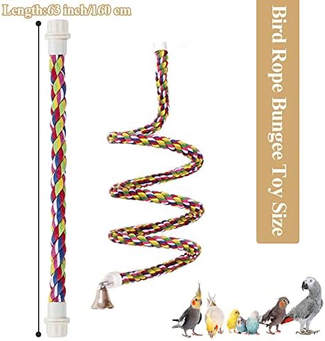 ASOCEA Bird Perch Parrot Rope Perches Stand Bird Toys Budgie Swing Climbing Toys Rotate Bird Bungee Toys for Parrot Parakeet Cockatiel Cockatoo Conure