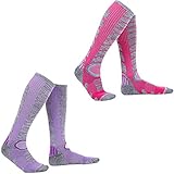 Womens Ski Socks Long Style Below Knee High Warm Padded Snowboard Socks 2 Packs Long M