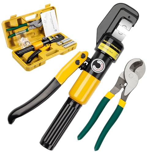 YUZES Hydraulic Crimping Tool and Cable Cutter, 12 AWG to 00 (2/0), 10 Tons Battery Cable Crimper Tool with 9 Crimping Dies, Crimping Tool for Cable Lug, Wire Terminal Lug