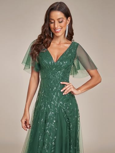 Image of Ever-Pretty Women's Sequin Formal Dresses Evening Gown Sparkly V-Neck Short Sleeve Floor Length Mother of The Bride Dress 736