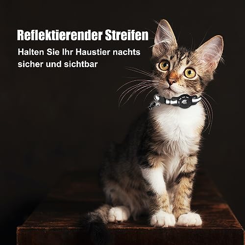 Diyife Katzenhalsband Kompatibel mit Airtag, [2er Pack] Reflektierend GPS Leichte Tracker Katzenhalsbänder mit Airtag Hülle, Schnellverschluss, Glöckchen, 20-33 cm Verstellbar für Katzen, Schwarz