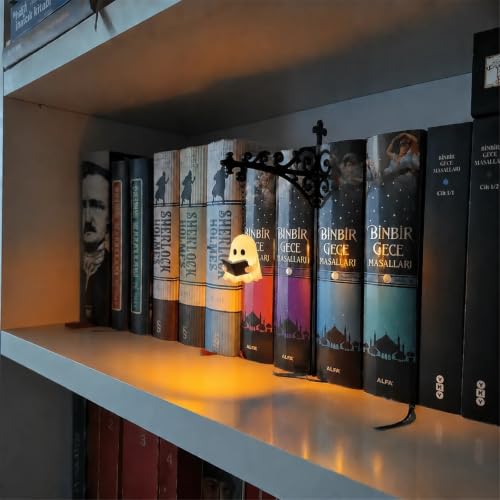 DR CHARM Vintage Street Lamp Bookend, Metal Book Ends with Hanging Lantern Design, Antique Black Desk Stopper for Bookshelf Decor, Library, Office, Home Gift(Black 2)