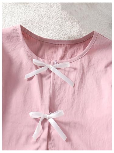 SweatyRocks Girl's Cute Bow Puff Half Sleeve Blouse Crew Neck Ruffle Peplum Tops3