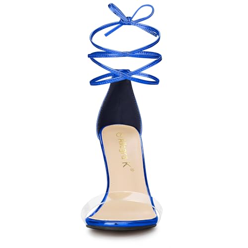 Allegra K Women's Clear Strap Stiletto Heel Lace Up Dark Blue Sandals 6 M US