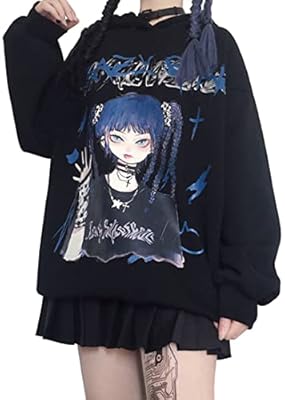 YINGKE Mujer Anime Manga Sudadera con Capucha Niña Japonesa Kawaii Jersey E-Girl Y2K Gótica Harajuku Pullover (S, C Negro) | Ya disponible en tu tienda friki favorita! En mundofriki.es!