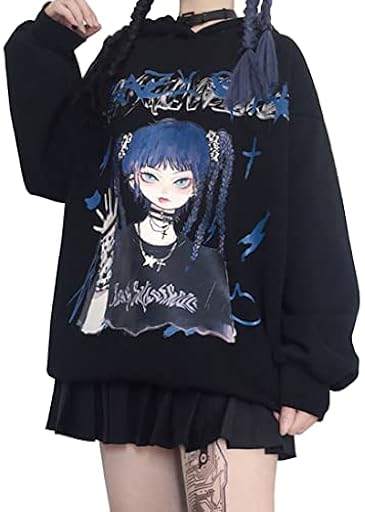 YINGKE Mujer Anime Manga Sudadera con Capucha Niña Japonesa Kawaii Jersey E-Girl Y2K Gótica Harajuku Pullover (S, C Negro) | Ya disponible en tu tienda friki favorita! En mundofriki.es! YINGKE Mujer Anime Manga Sudadera con Capucha Niña Japonesa Kawaii Jersey E-Girl Y2K Gótica Harajuku Pullover (S, C Negro) | Ya disponible en tu tienda friki favorita! En mundofriki.es!
