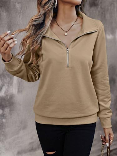 Image of TAGAS Women's Fleece Solid Half Zip Sweatshirt |Casual High Neck Pullover Top with Long Sleeves | Trendy Fall & Winter Wear