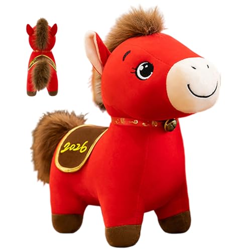 Cheval en peluche pour le Nouvel An chinois et jouets en animal rouge
