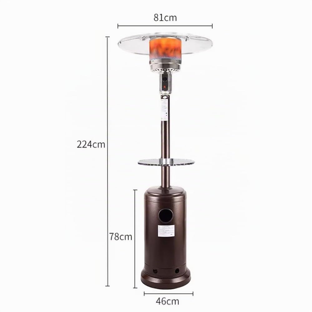 Chauffage à gaz extérieur avec,Double Couche en Acier Inoxydable,Dispositif Anti-basculement,avec des roulettes et Une Table Ronde,Triple système de sécurité,pour Grandes terrasses, Jardins