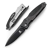 KATSU Japanese Folding Pocket Knife For Men Women, Sakura Blade Nemoto Design 3.5' AUS-8 Steel Blade EDC Knife with Pocket Clip for Indoor & Outdoor Camping, Fishing, Hiking (Black)