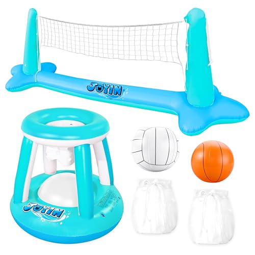 JOYIN Flotteurs gonflables pour piscine, filet de volley-ball et panier de basket-ball, jeu de natation flottant pour enfants et adultes, flotteurs d'été,...